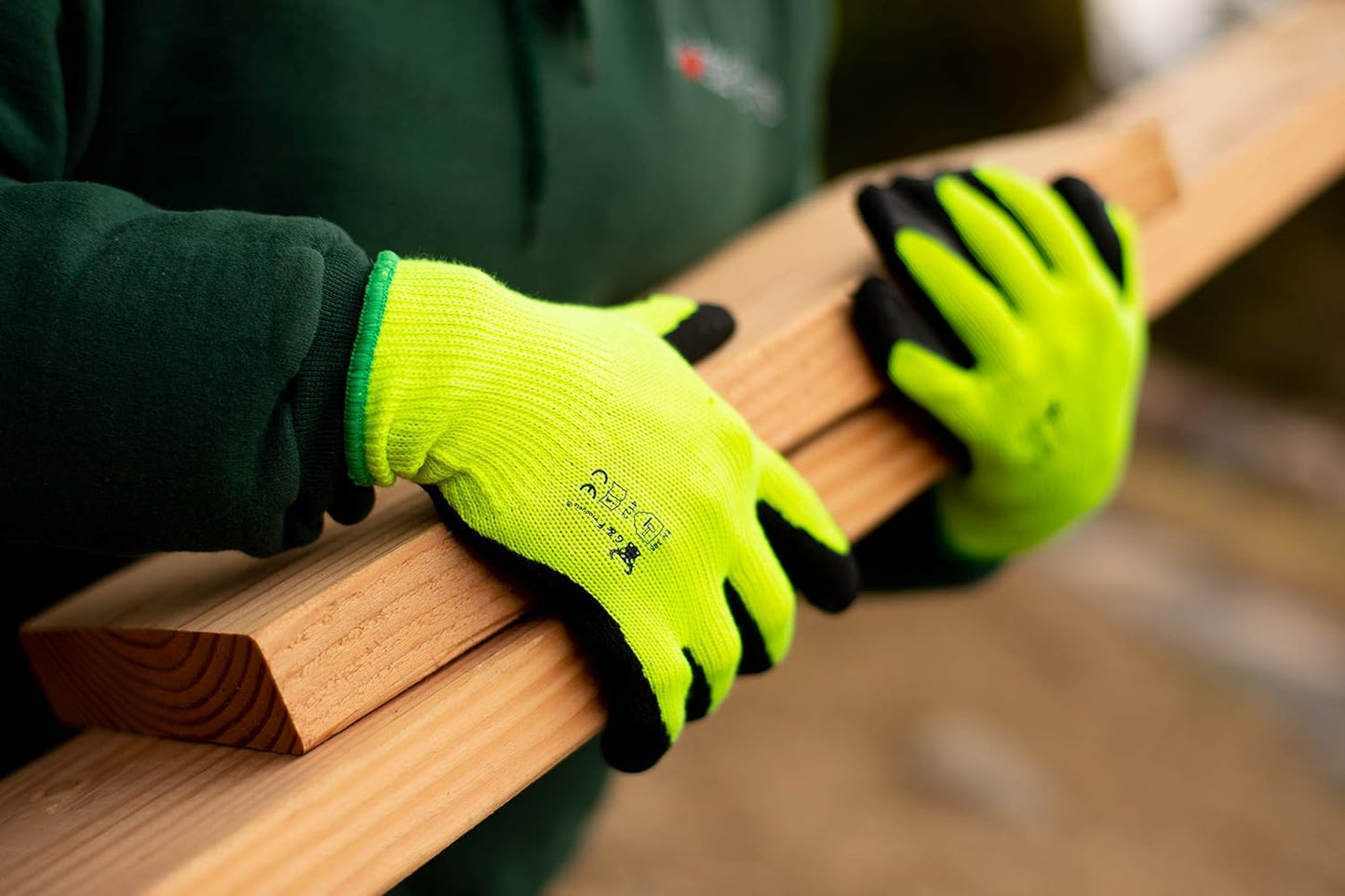G & F 1516 12 Pairs Pack Premium High Visibility Low emissions Green Work and gardening Gloves for