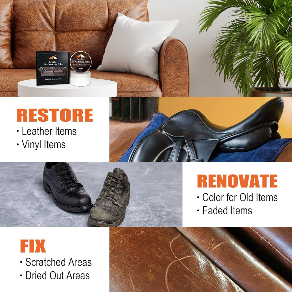 White Leather Repair Kit, White Leather Recoloring Balm, Leather Dye - Restore & Renew Scratch