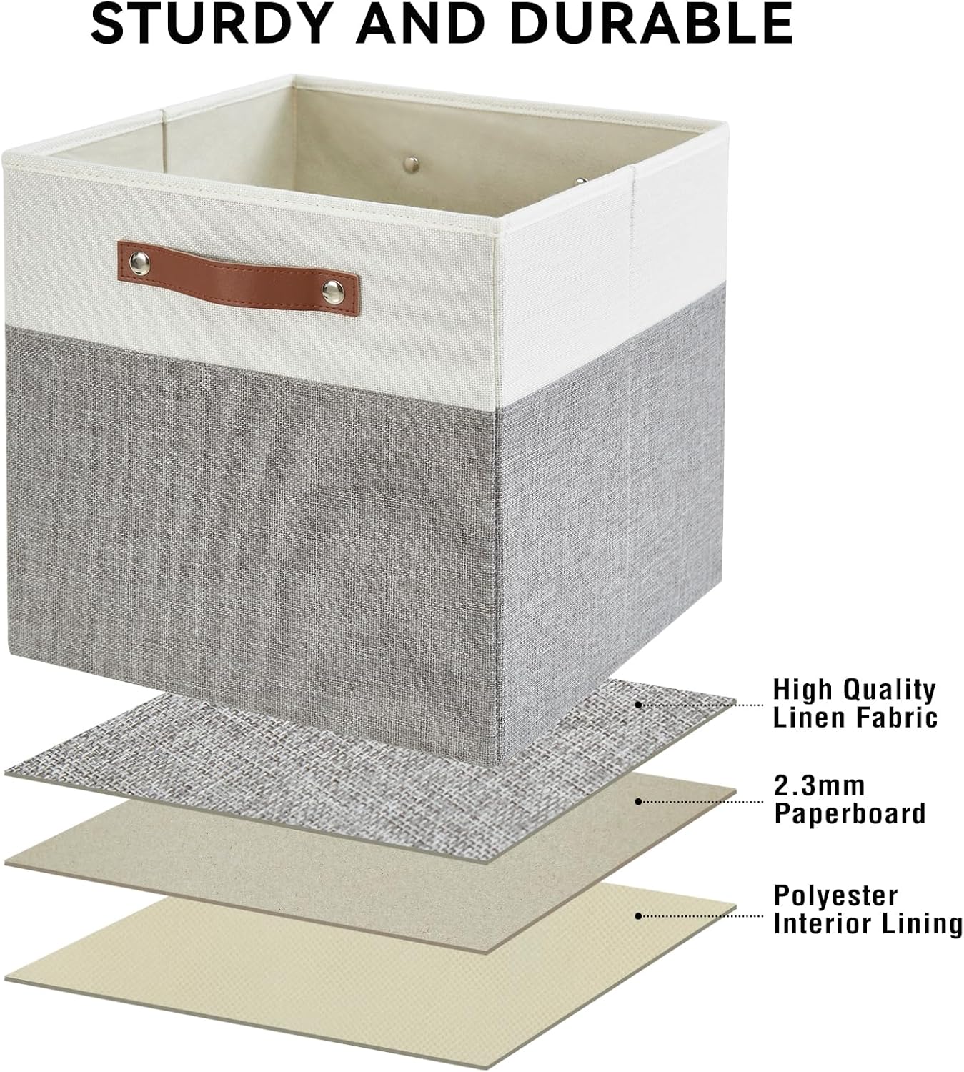 Collapsible Fabric Storage Cube Bins with 2 Reinforced PU Handles, Foldable Storage Organizer