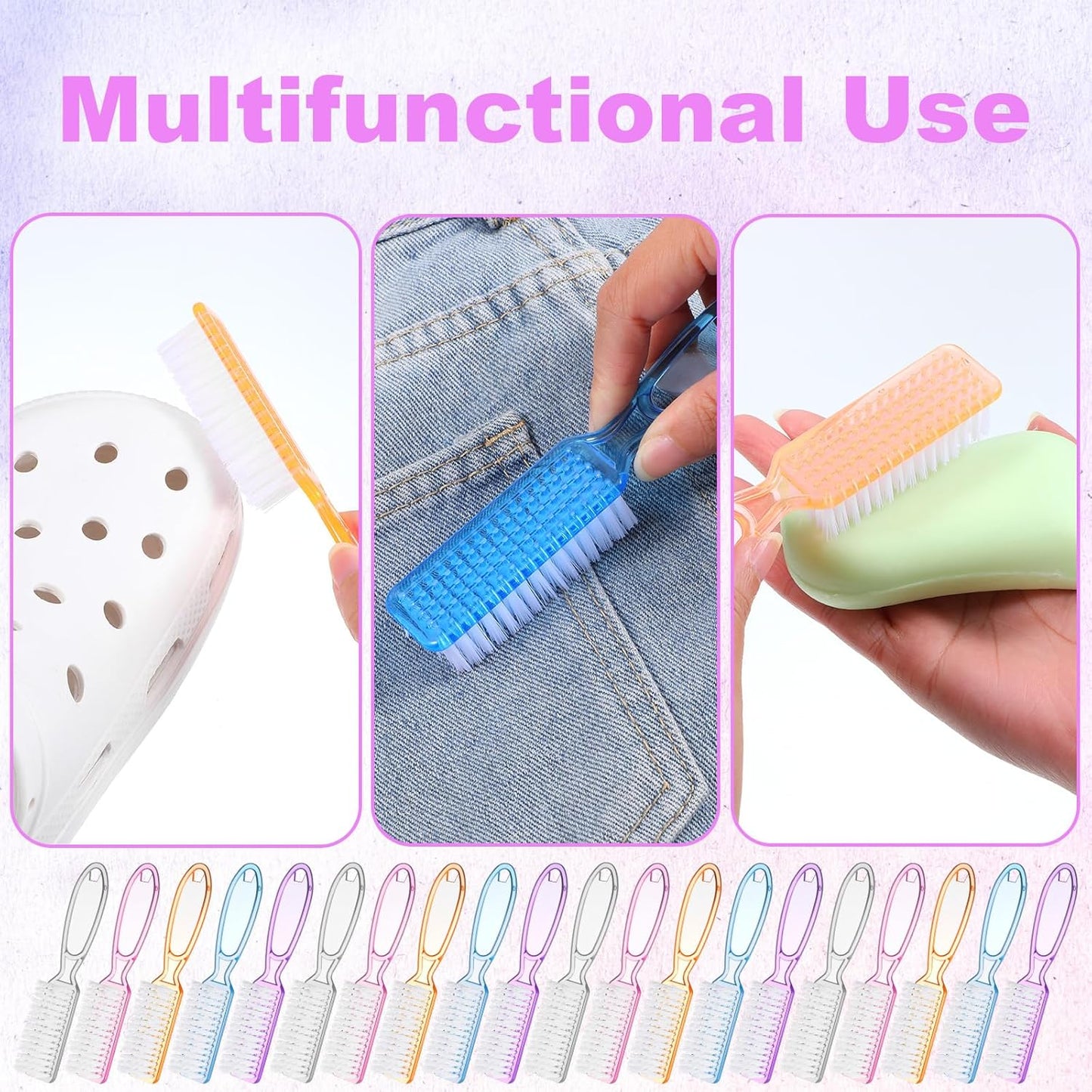 50 Pcs Handle Grip Nail Scrubber Brushes, Manicure Pedicure Cleaning Brushes for Fingernails and