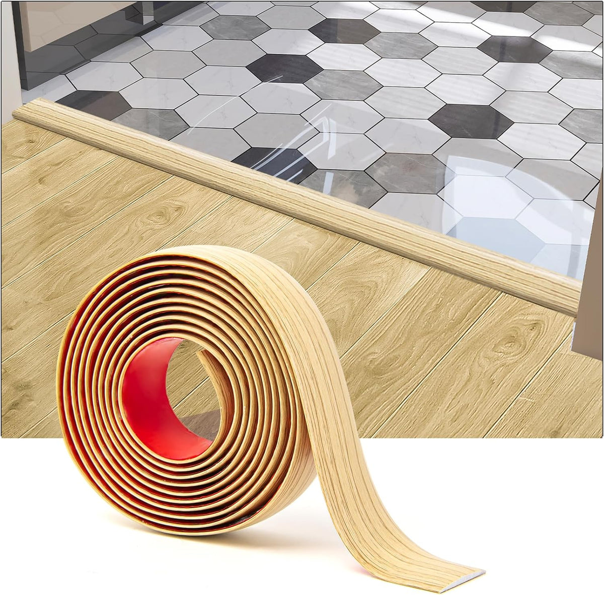 Art3d Self Adhesive Vinyl Floor Transition Strip Laminate Floor Strip Floor Flat Divider Strip for