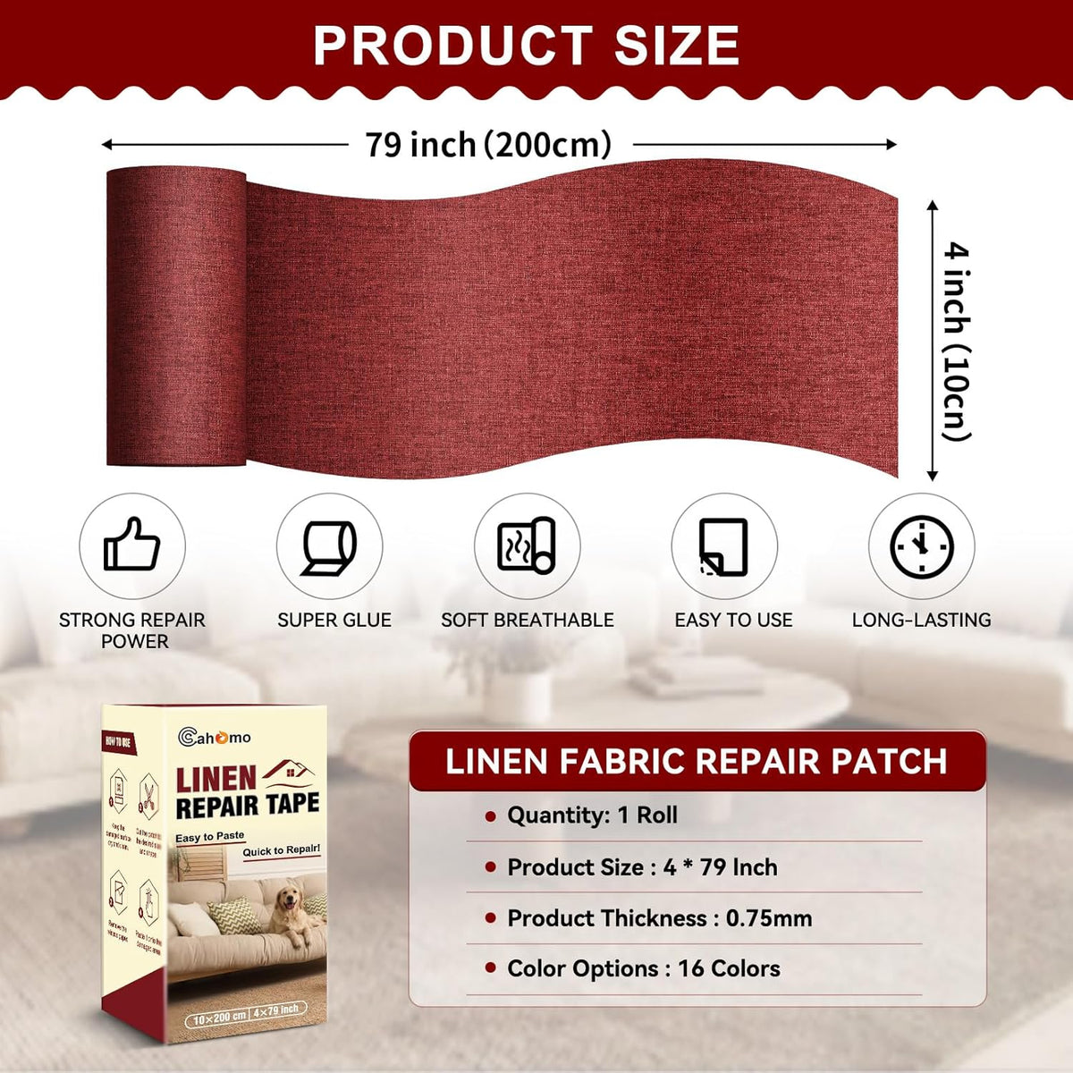Linen Repair Tape 4x79 inch, Self Adhesive Fabric Patches, Linen Patch Tape Kit, Fabric Repair Tape