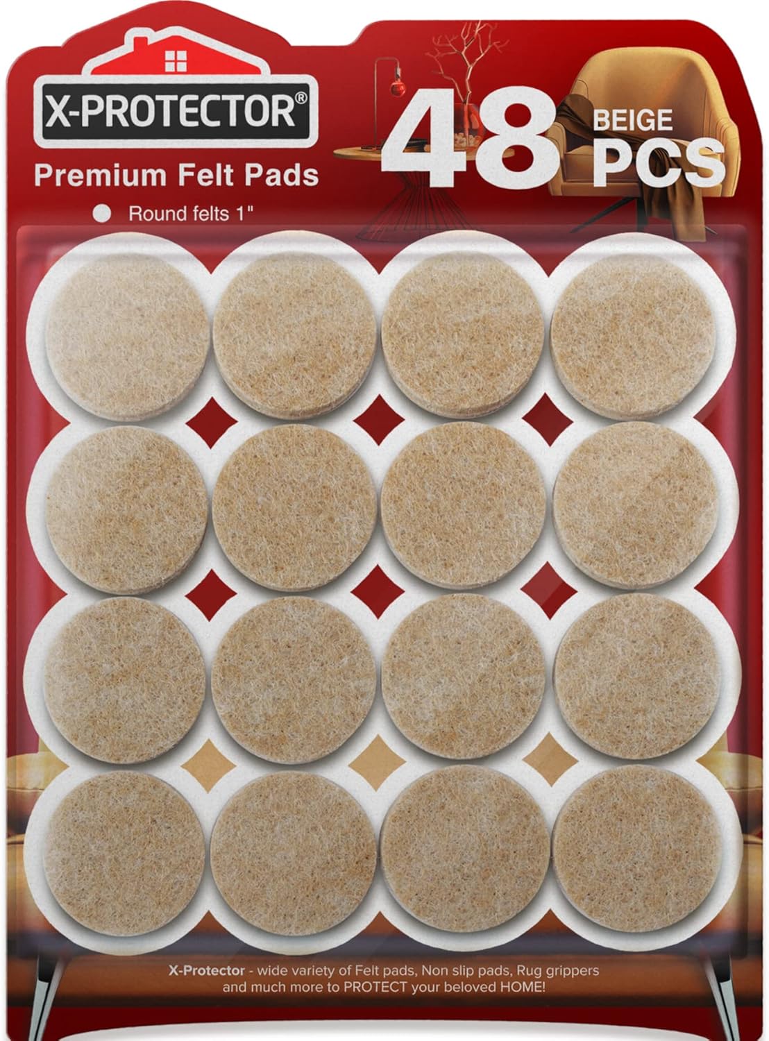 Best Felt Furniture Pads X-PROTECTOR - 48 Premium Chair Felt Pads Floor Protector for Furniture