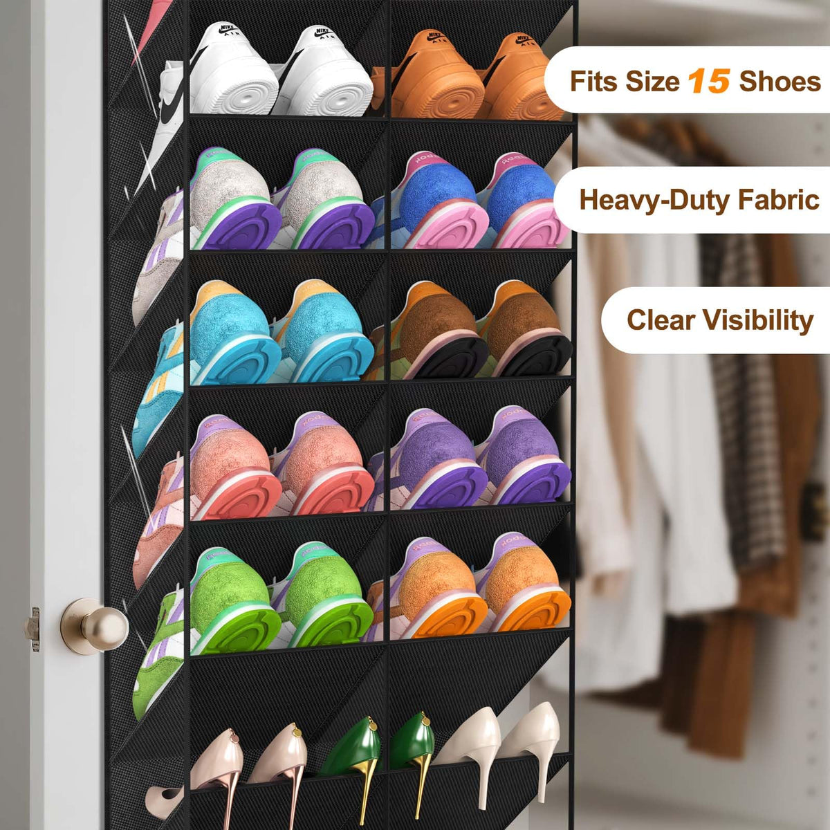 UVIAHOMI 20-30 Pairs Over the Door Shoe Organizer, Clear Pockets Hanging Shoe Storage for Closet