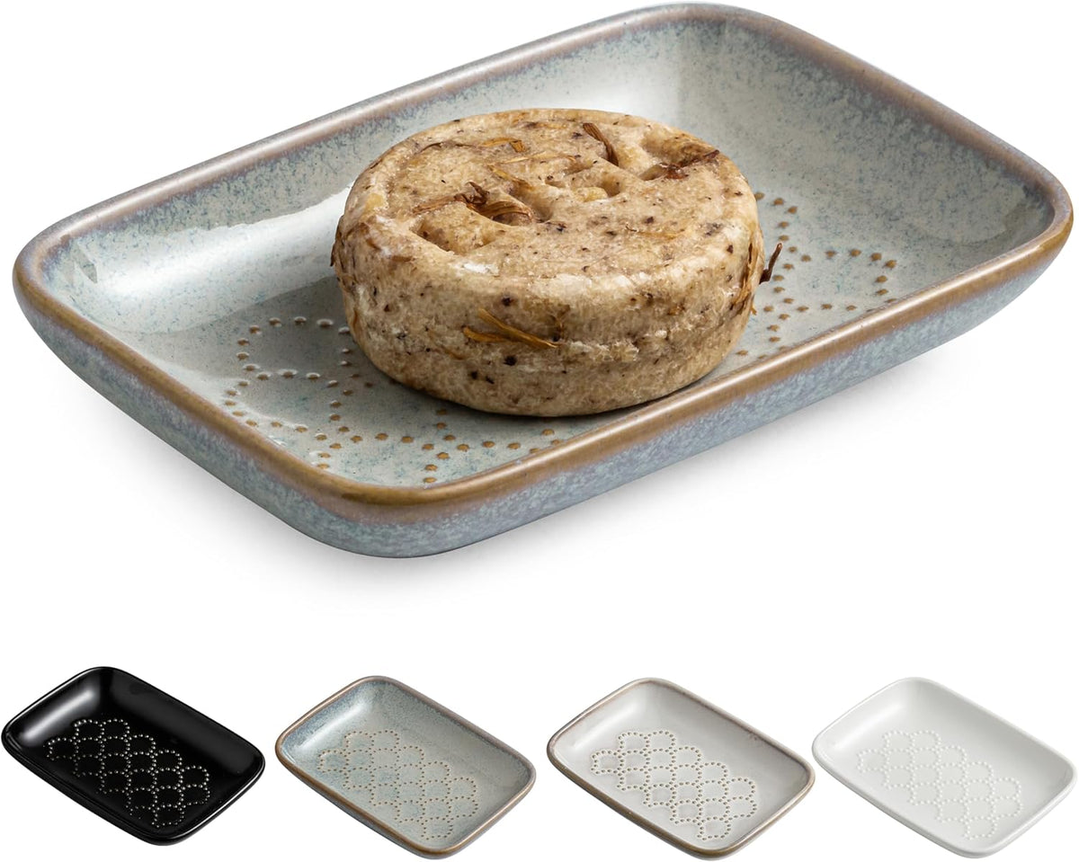 Gomakren Soap Dish for Shower, Ceramic Soap Dishes for Bar Soap Sponge, Shower Soap Holder Saver