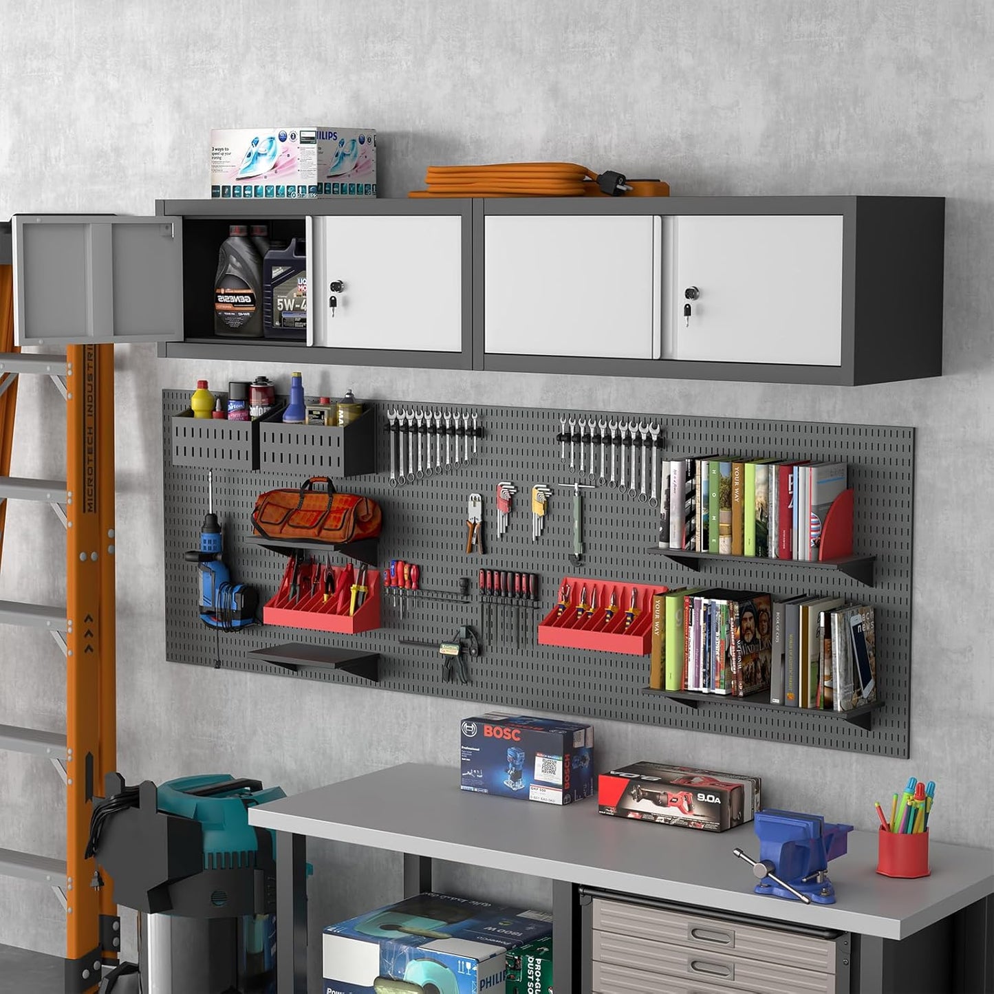 Metal Garage Storage Cabinet, Locking Cabinet Wall Mounted, 12.8" H Floating Cabinet for Warehouse