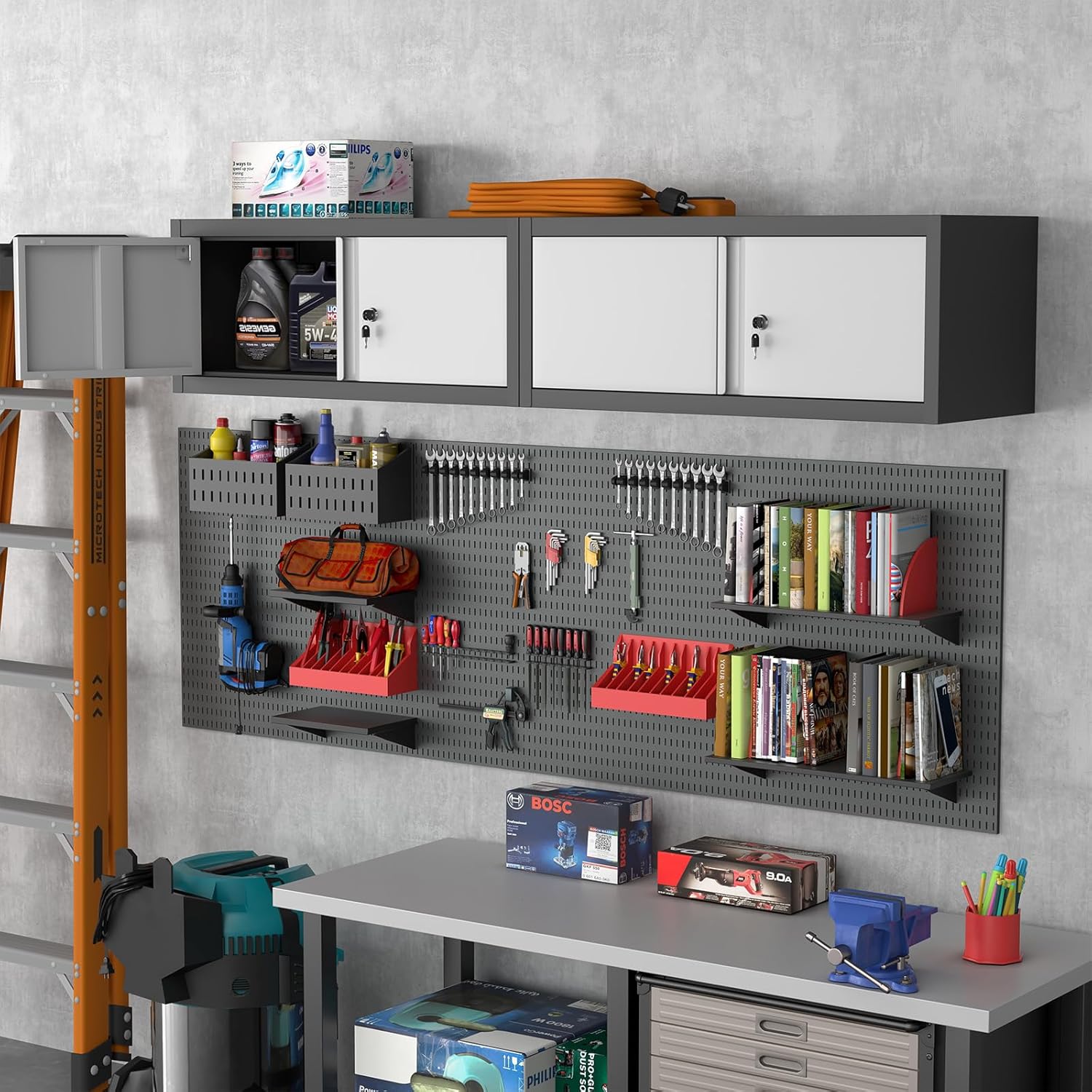 Metal Garage Storage Cabinet, Locking Cabinet Wall Mounted, 12.8" H Floating Cabinet for Warehouse