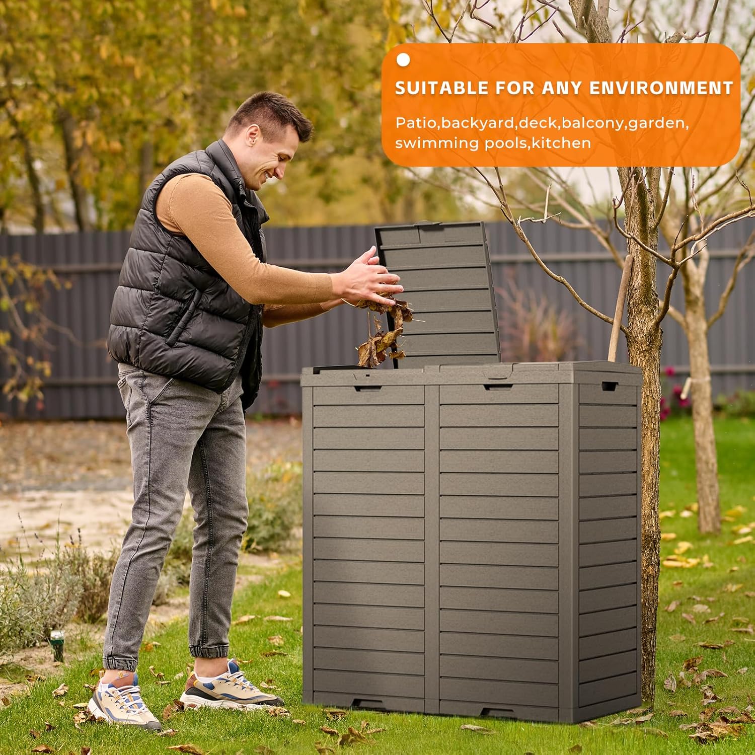 62-Gallon Outdoor Trash Can with lid, Waterproof, UV-Resistant Resin Garbage Can, Lockable Lid and