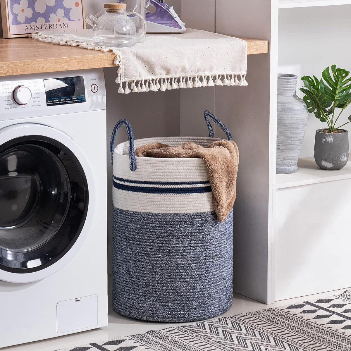 YOUDENOVA Woven Rope Laundry Hamper Basket, 72L Tall Laundry Basket, Baby Nursery Hamper for