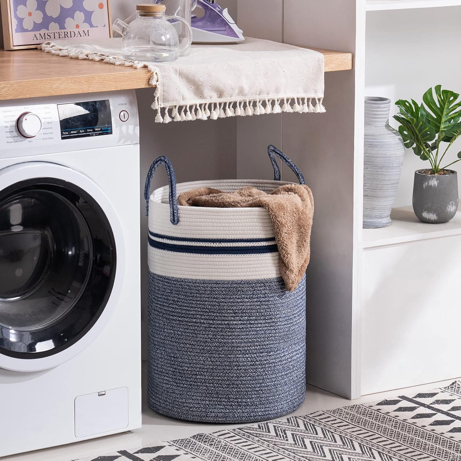 YOUDENOVA Woven Rope Laundry Hamper Basket, 72L Tall Laundry Basket, Baby Nursery Hamper for
