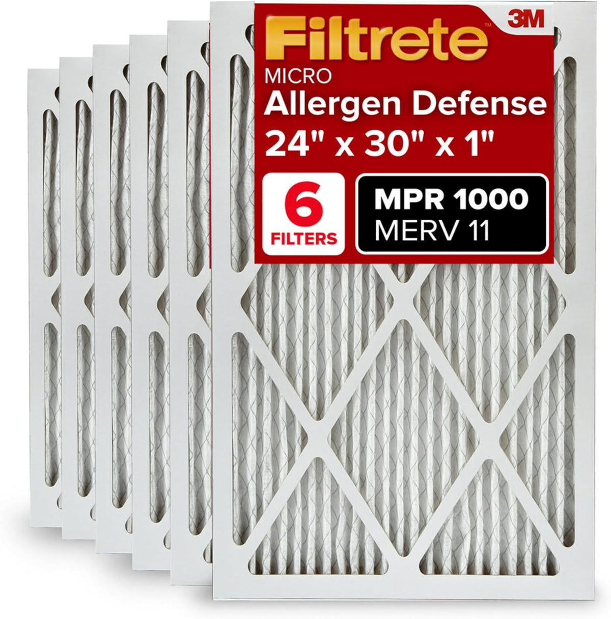 Filtrete 24x30x1 AC Furnace Air Filter, MERV 11, MPR 1000, Micro Allergen Defense, 3-Month Pleated