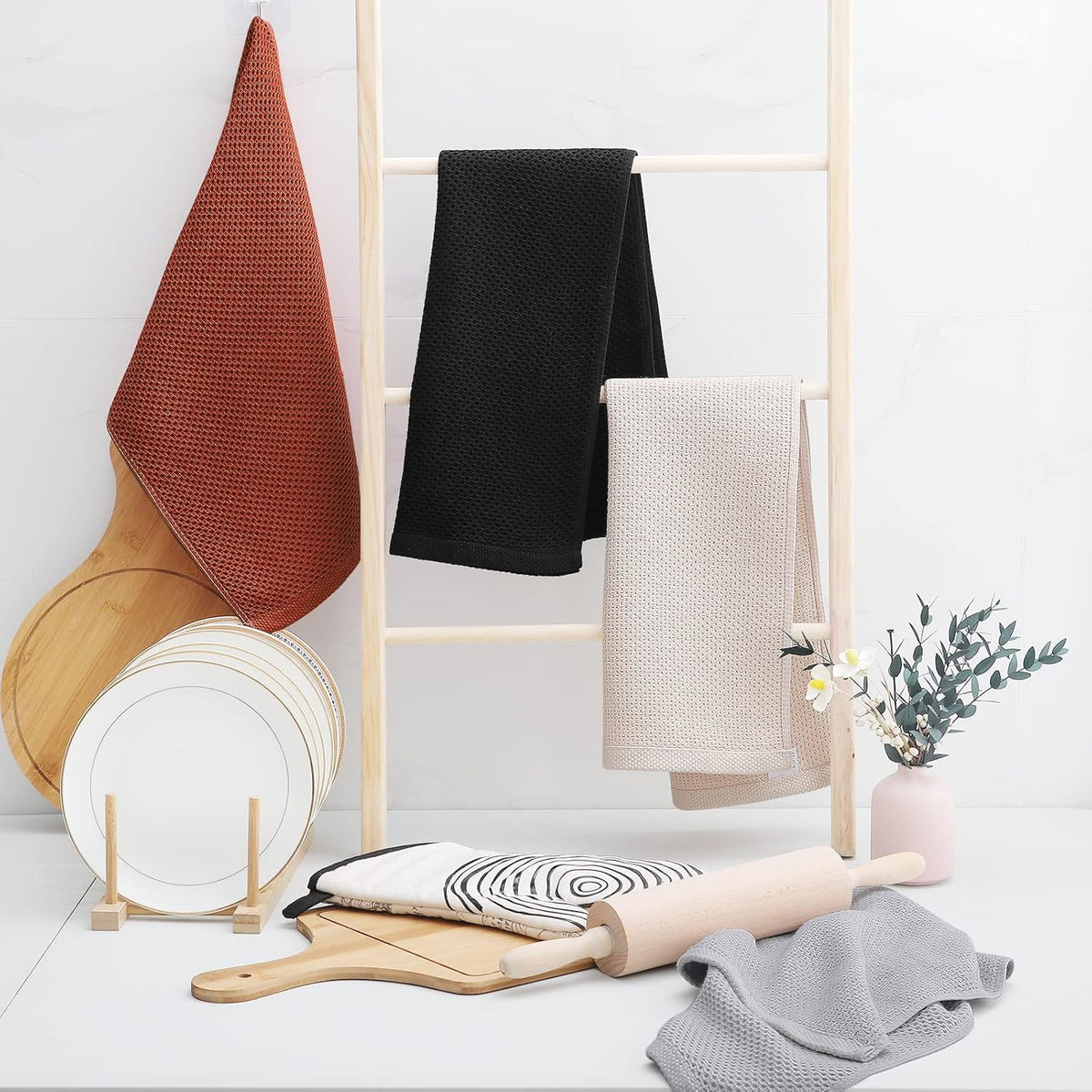 Homaxy 100% Cotton Waffle Weave Kitchen Dish Towels, Ultra Soft Absorbent Quick Drying Cleaning