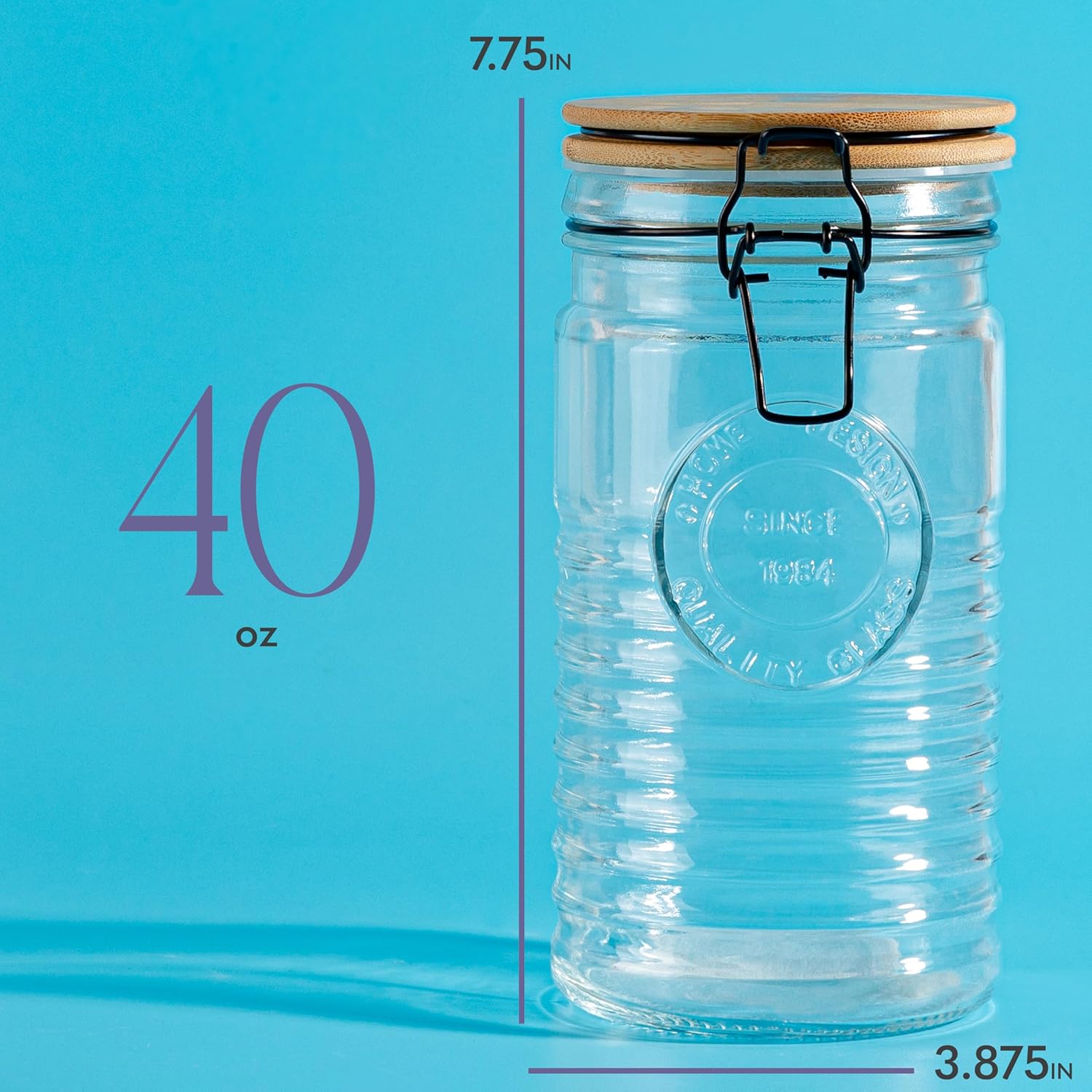 Glass Storage Containers with Airtight Lids - 40 Ounce Mason Jar Storage Containers for Cereal