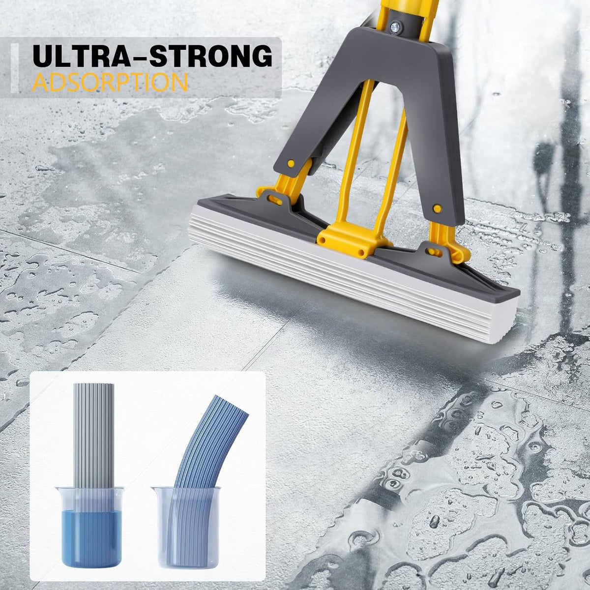 Masthome Sponge Mop,Roller Sponge Mop with 3 Absorbent PVA Mop Refills,Self Squeeze Sponge Mops and