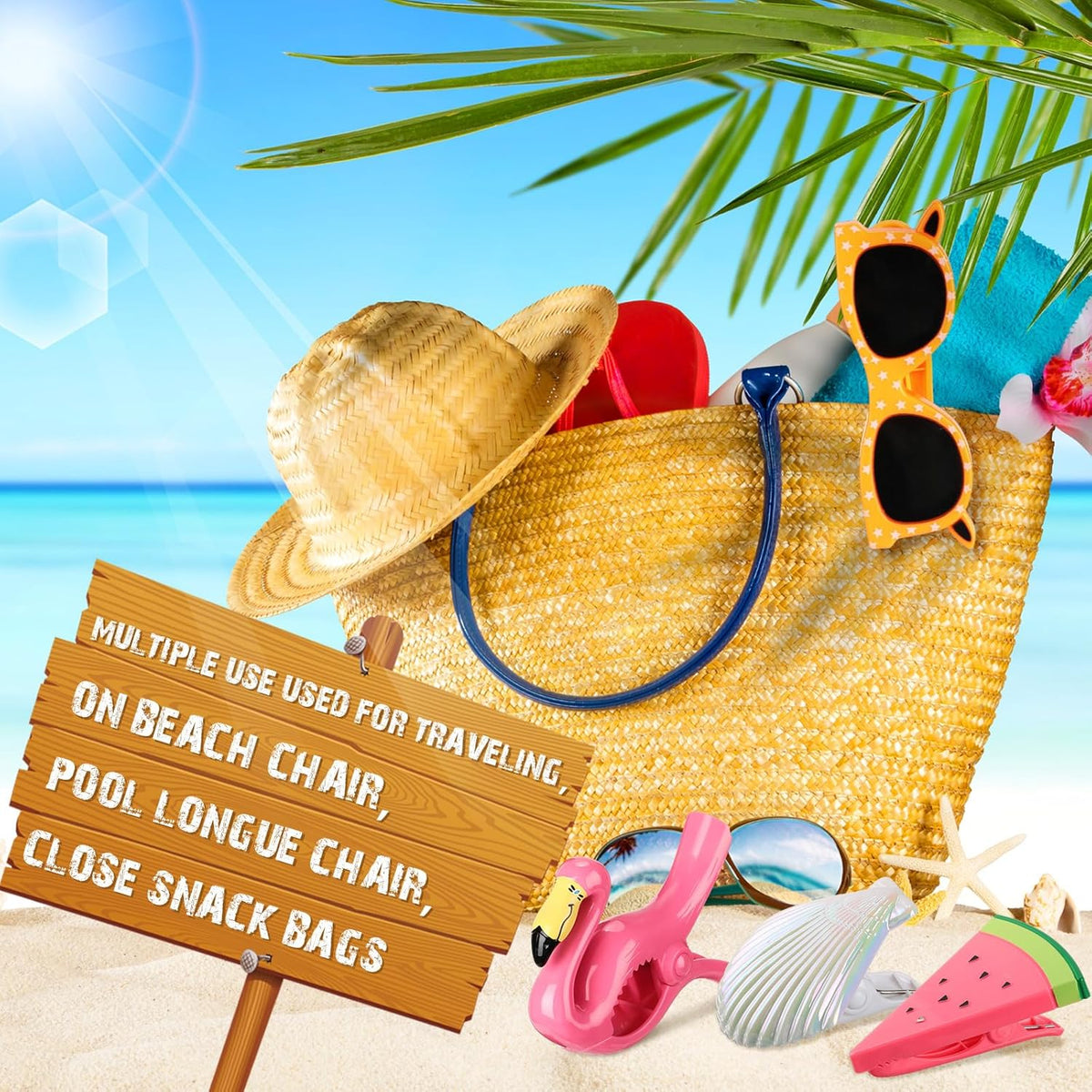 Rtteri 16 Pcs Beach Towel Clips for Beach Chairs Cute Towel Holder Cruise Clothes Pins for Lounge