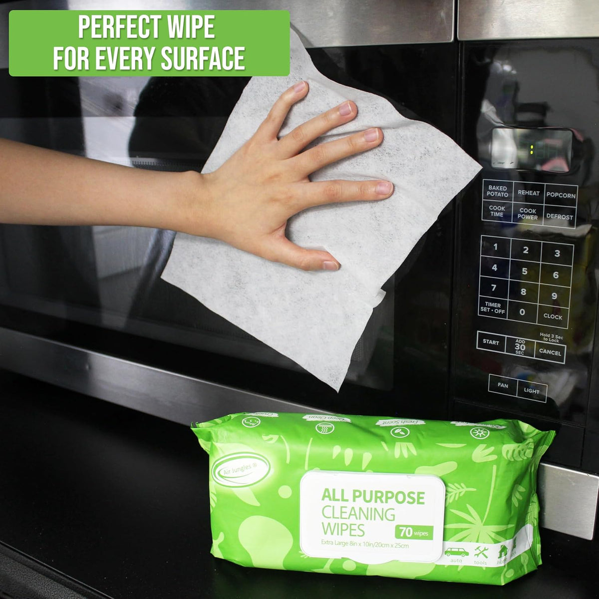 Air Jungles All Purpose Car and Home Cleaning Wipes 70 Count, Extra Large 8" x 10" Heavy Duty for