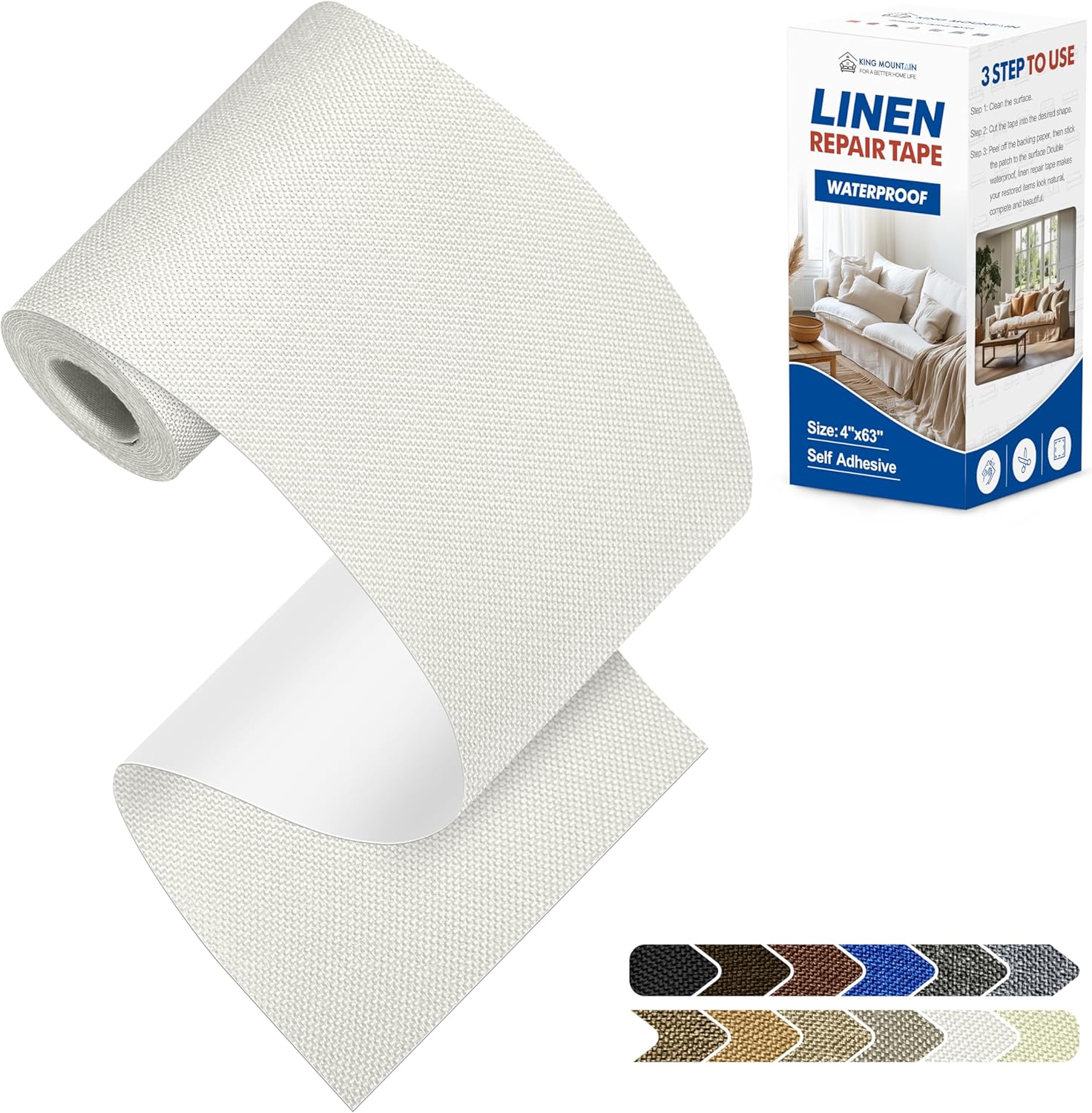 KING MOUNTAIN Linen Repair Patches, Self-Adhesive Fabric Patches, 4 X 63 inch Extra Size, Multi