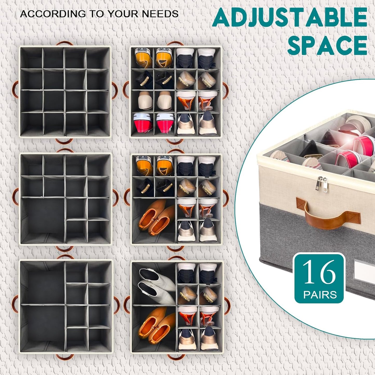 Shoe Organizer for Closet, Foldable Shoe Storage Bins with Clear Cover, Space Saving Shoes Holder