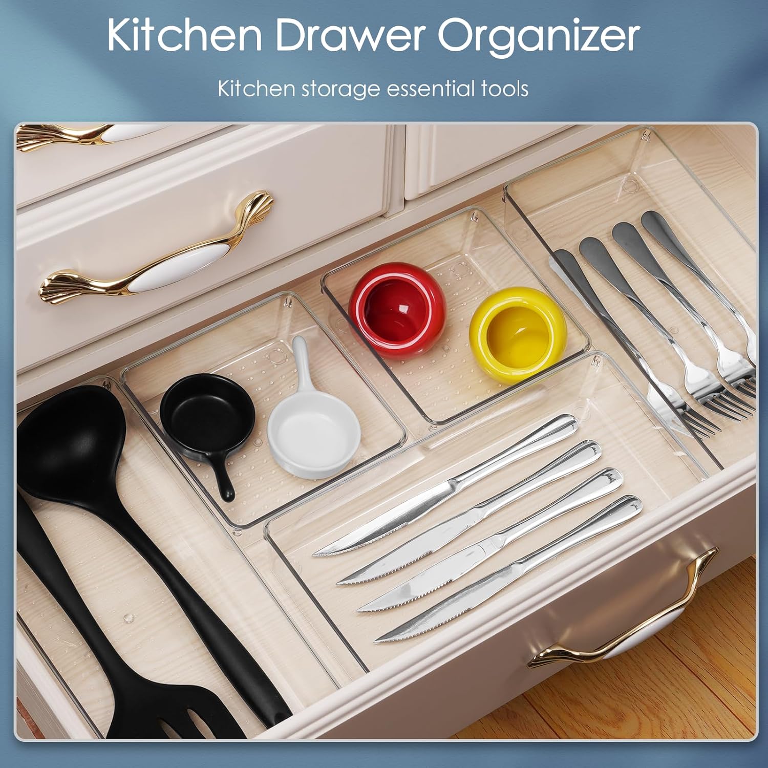 12 Pack Large Clear Plastic Drawer Organizer Set, Acrylic Bathroom Organizer Vanity Trays Dividers