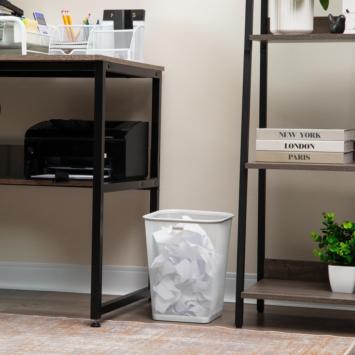 Mind Reader Mesh Trash Can, Square Wastebasket for Office or Home, 5 Gallon Capacity, Metal Mesh