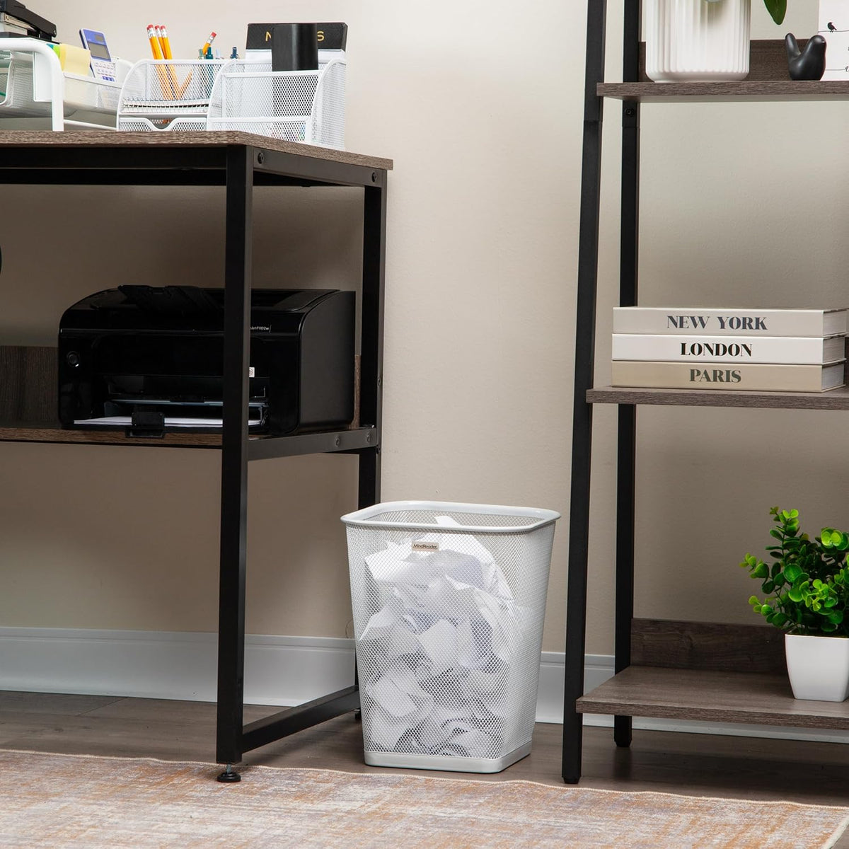 Mind Reader Mesh Trash Can, Square Wastebasket for Office or Home, 5 Gallon Capacity, Metal Mesh