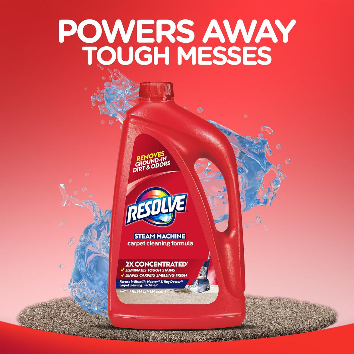 Resolve Steam Carpet Cleaner Solution Shampoo, 60 fl oz, 2X Concentrate, Safe for Bissell, Hoover &