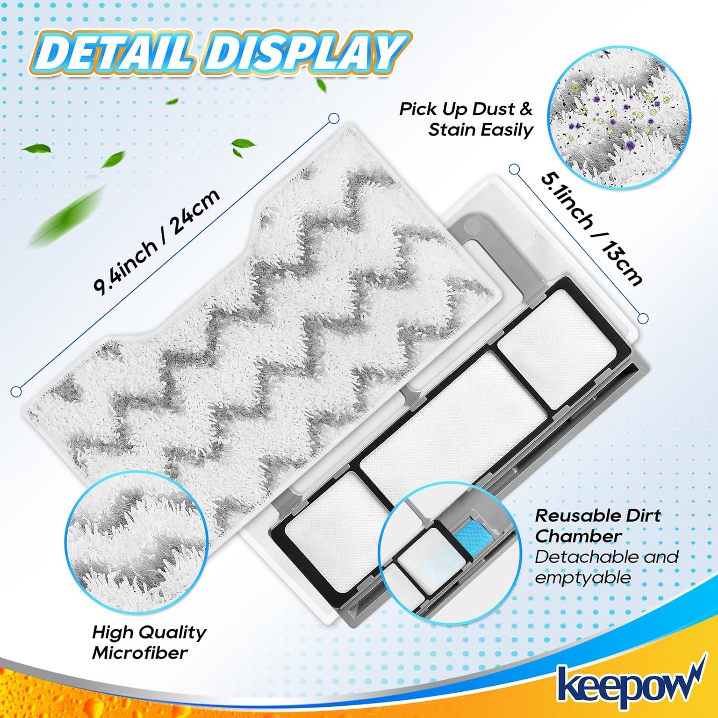 KEEPOW Reusable Mop Replacement Pads Compatible with Shark Vacmop VM252 VM200P12 VM252P10 VC205