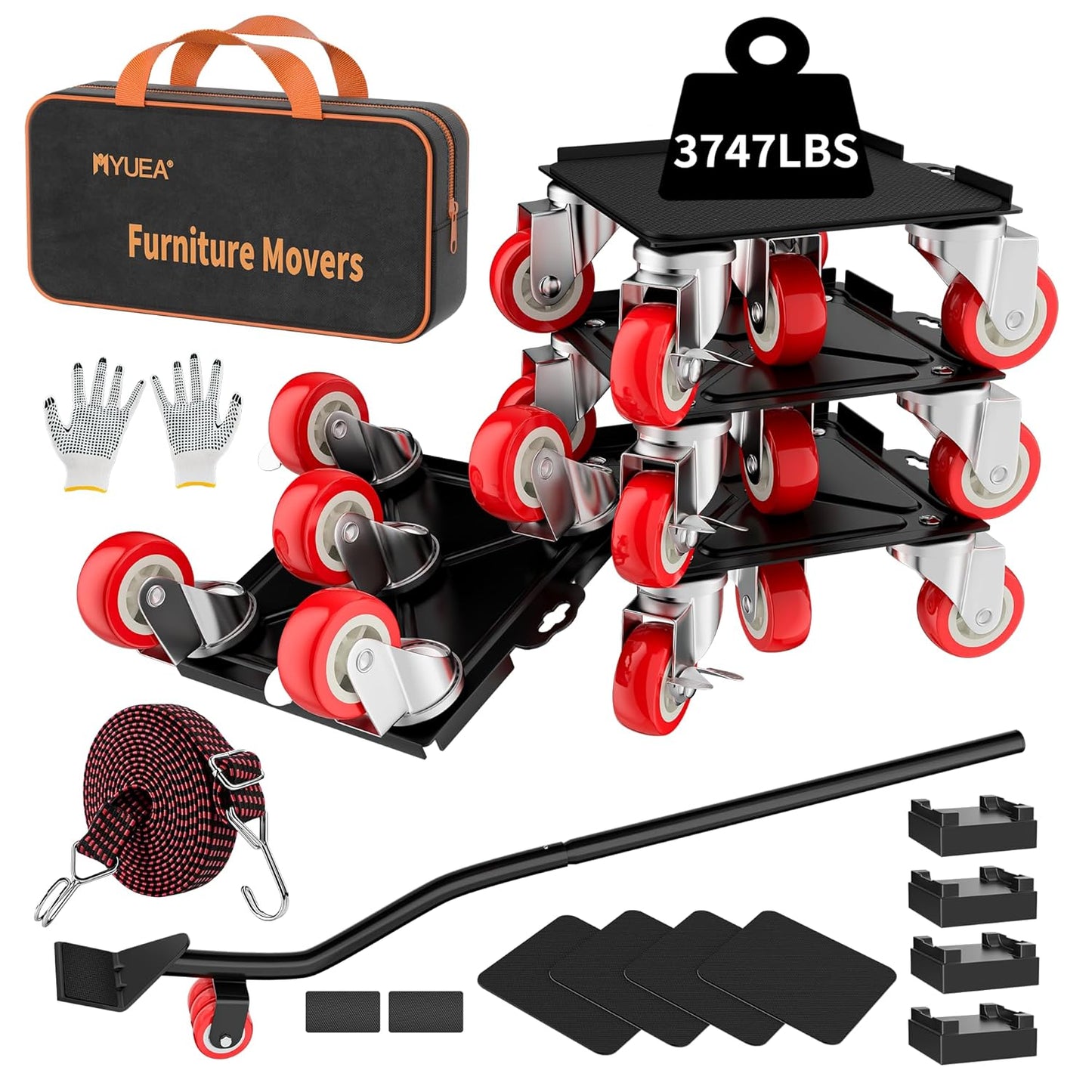 MYUEA【Upgrade Large】 Furniture Dolly,Furniture Movers with 5 Wheels,Carbon Steel Panel Heavy Duty