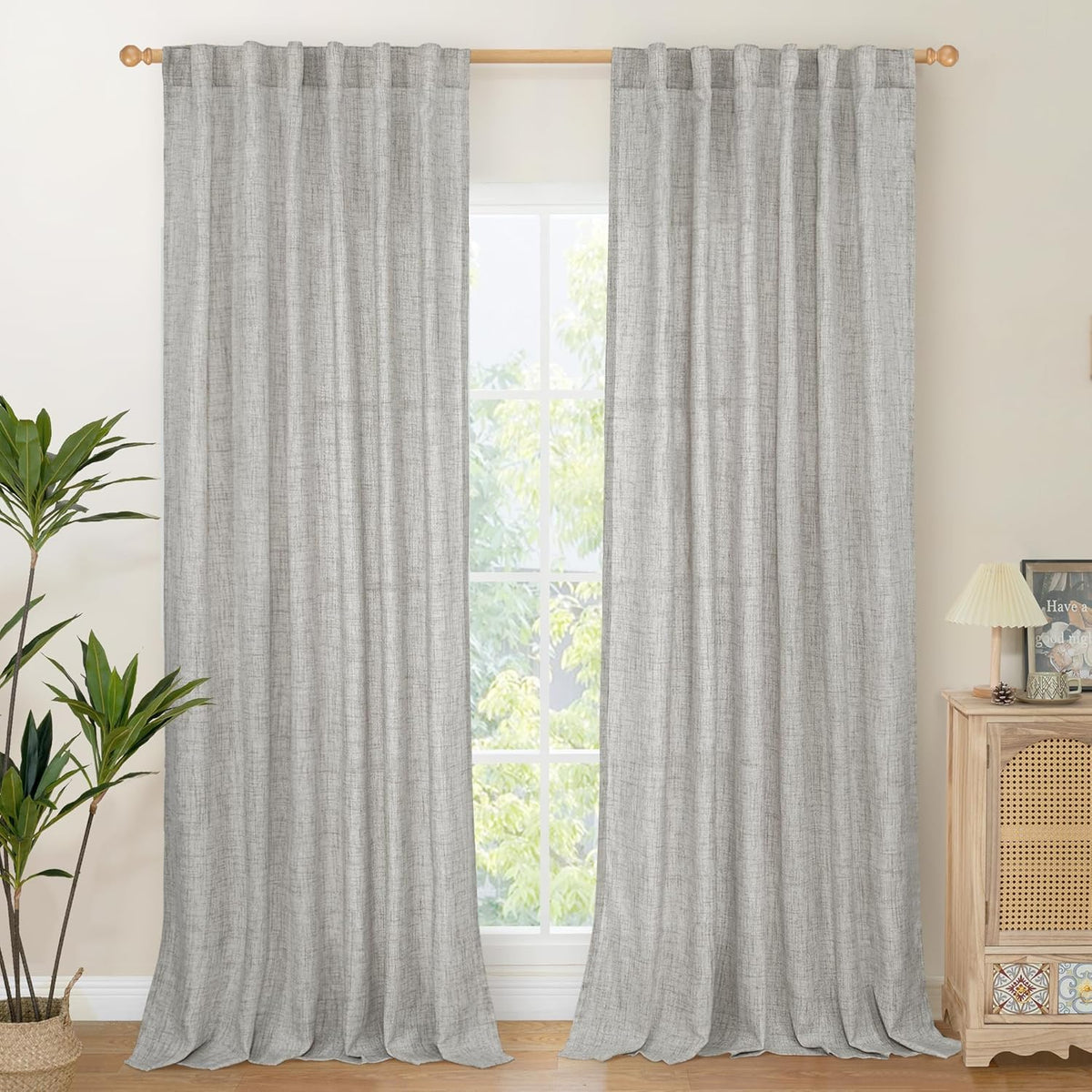 YoungsTex Dark Grey Linen Curtains 95 Inch Length for Living Room Back Tab Textured Window Drapes
