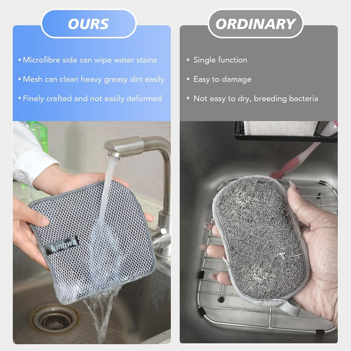 KinHwa Kitchen Washcloths for Dishes Absorbent Microfiber Dish Cloths Quick Dry Dish Rags with Poly
