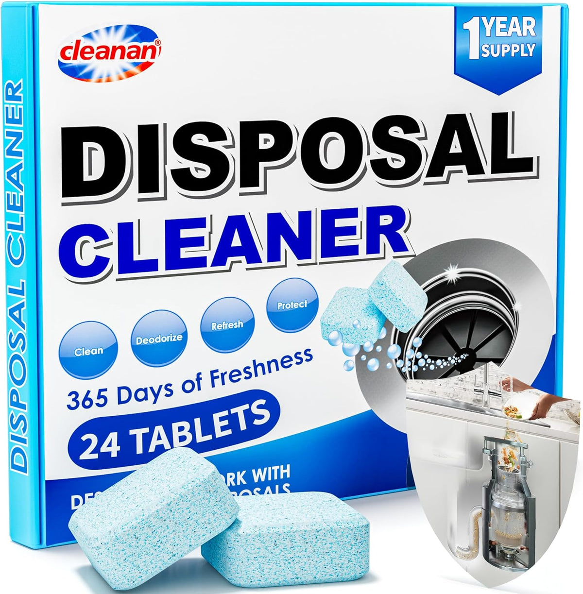 Foaming Garbage Disposal Cleaner and Deodorizer Tablets-24 Pack Food Disposal Cleaner, Quickly