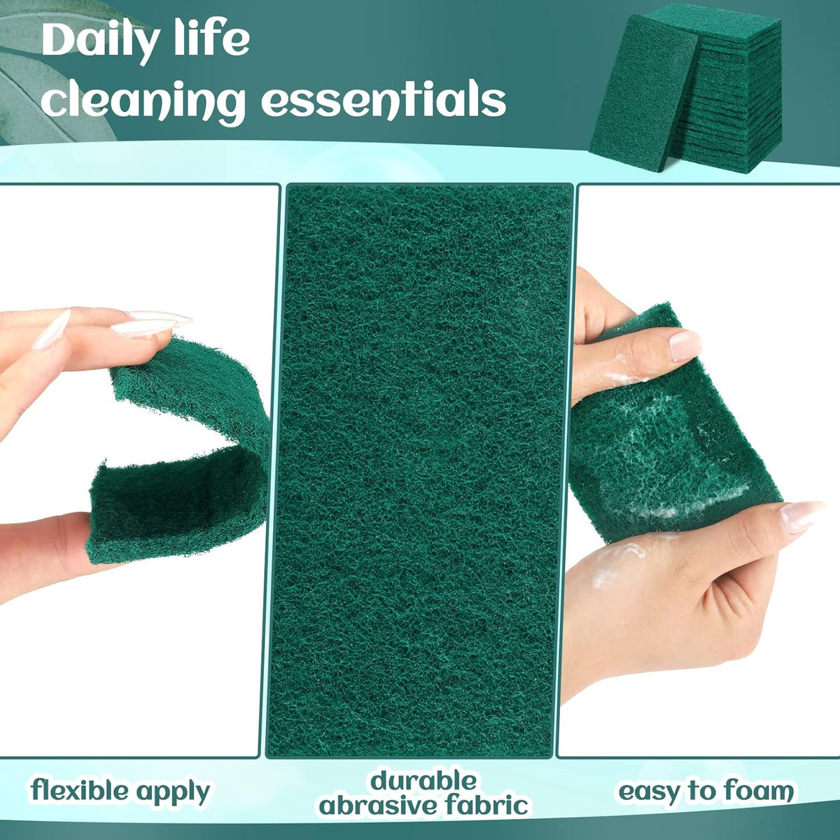 Hoolerry 100 Pcs Heavy Duty Scouring Pads Non Scratch Household Scrub Pads for Cleaning Reusable