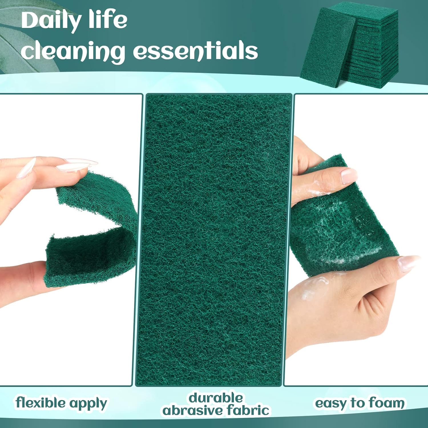 Hoolerry 100 Pcs Heavy Duty Scouring Pads Non Scratch Household Scrub Pads for Cleaning Reusable