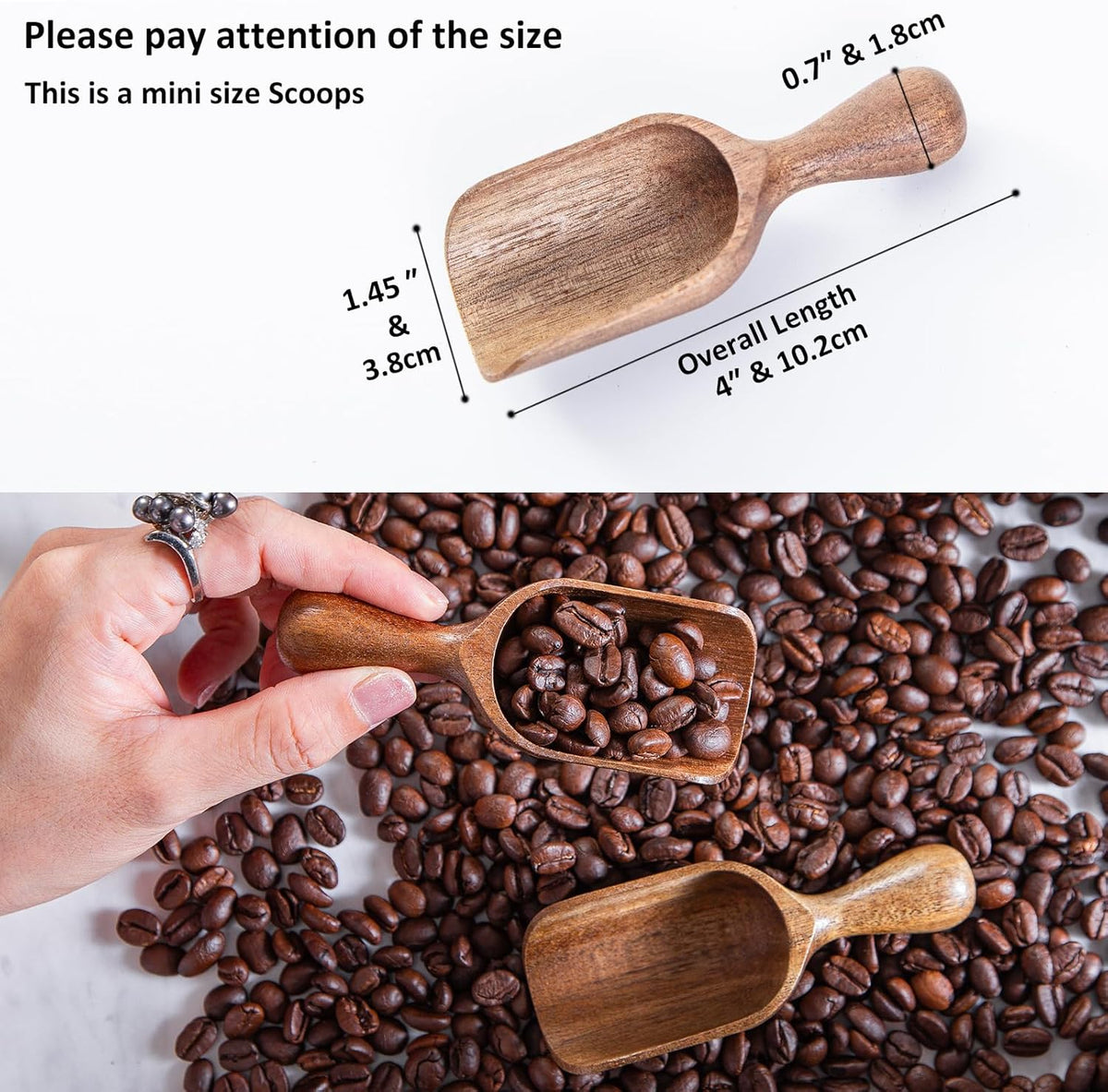 Wooden Scoop for Canisters 6PCS Acacia Wood Scoops for Jars Measuring Spoons for Ground Coffee