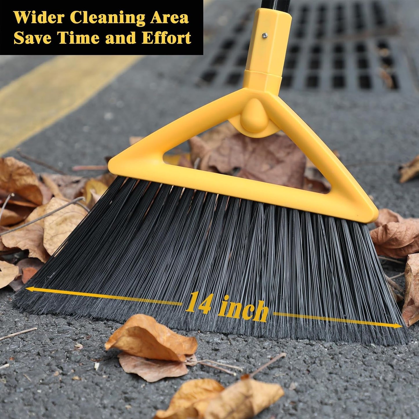 Heavy Duty Broom Outdoor and Indoor, 4 Pack Upgraded Commercial Angle Brooms, Perfect Yellow Broom