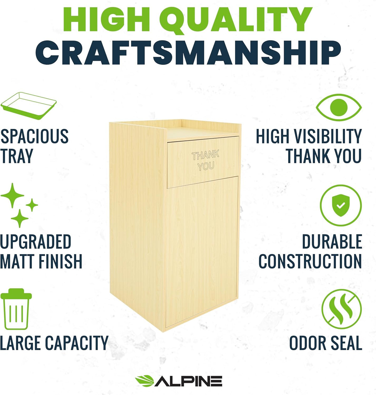 Alpine Restaurant Trash Can Cabinet with Tray Holder - Thank You Trash Can, Commercial 40 Gallon