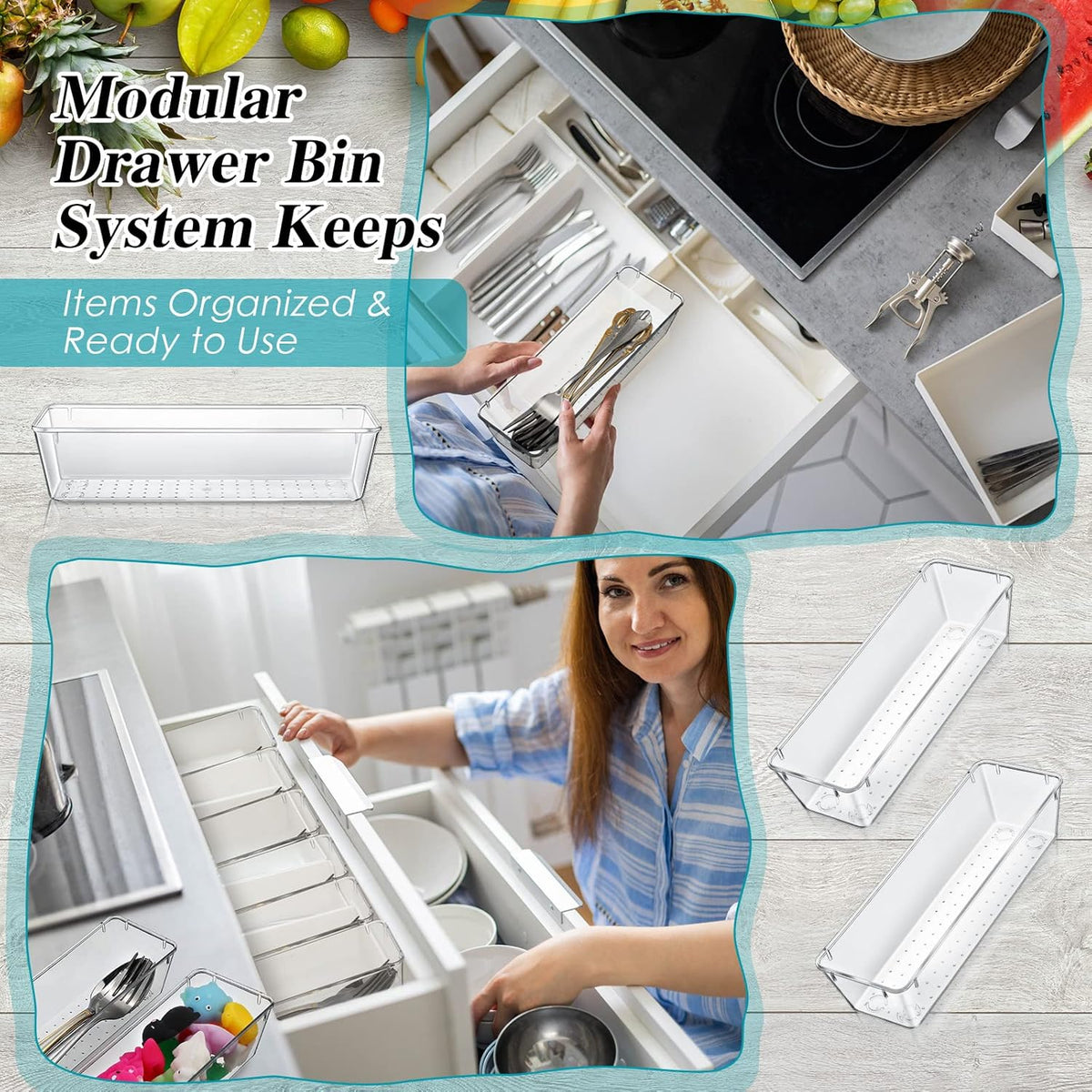 Maitys 12 Pcs Vanity Drawer Organizer 9 x 3 x 2 Inches Clear Plastic Utensil Organizers Kitchen