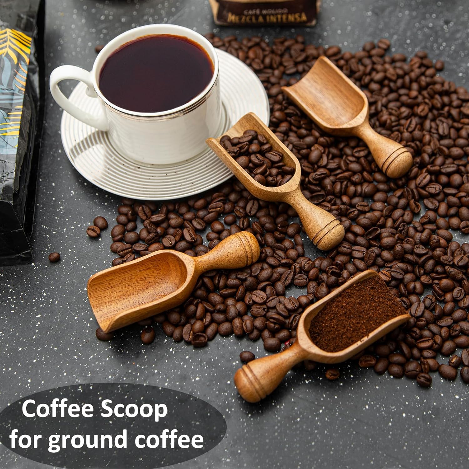 Wooden Scoops for Canisters 4PCS Acacia Wooden Scoop for Jars Small Wood Scoops for Canisters