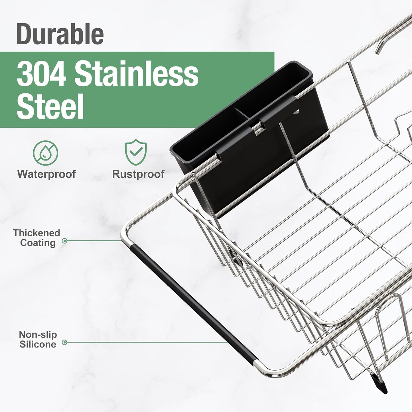 Over The Sink Expandable Dish Drainer Drying Rack in Stainless Steel for Small Kitchen, Counter