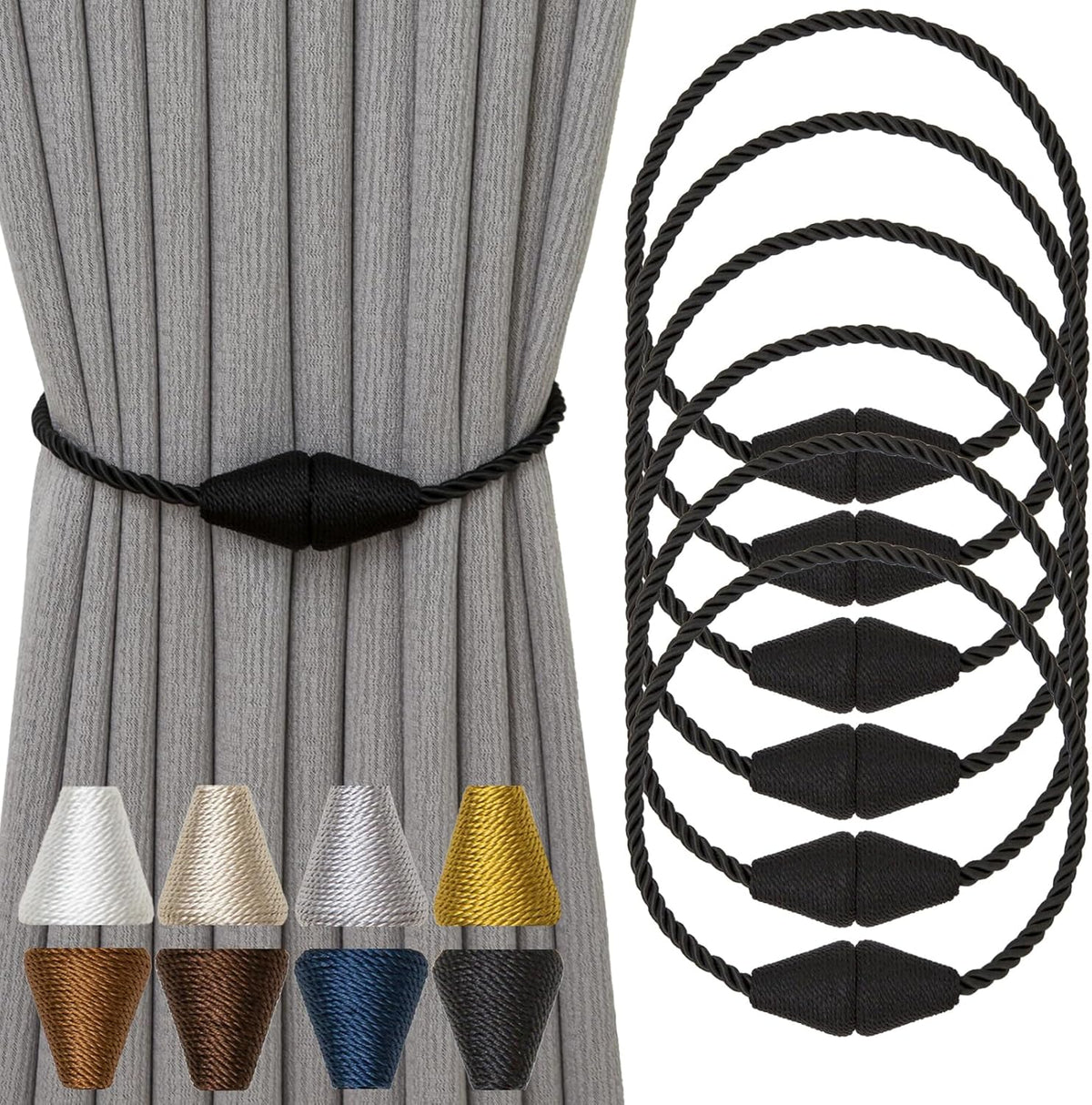 Magnetic Curtain Tiebacks 6 Pack Outdoor Rope Curtain Tie Backs Decorative Window Treatment