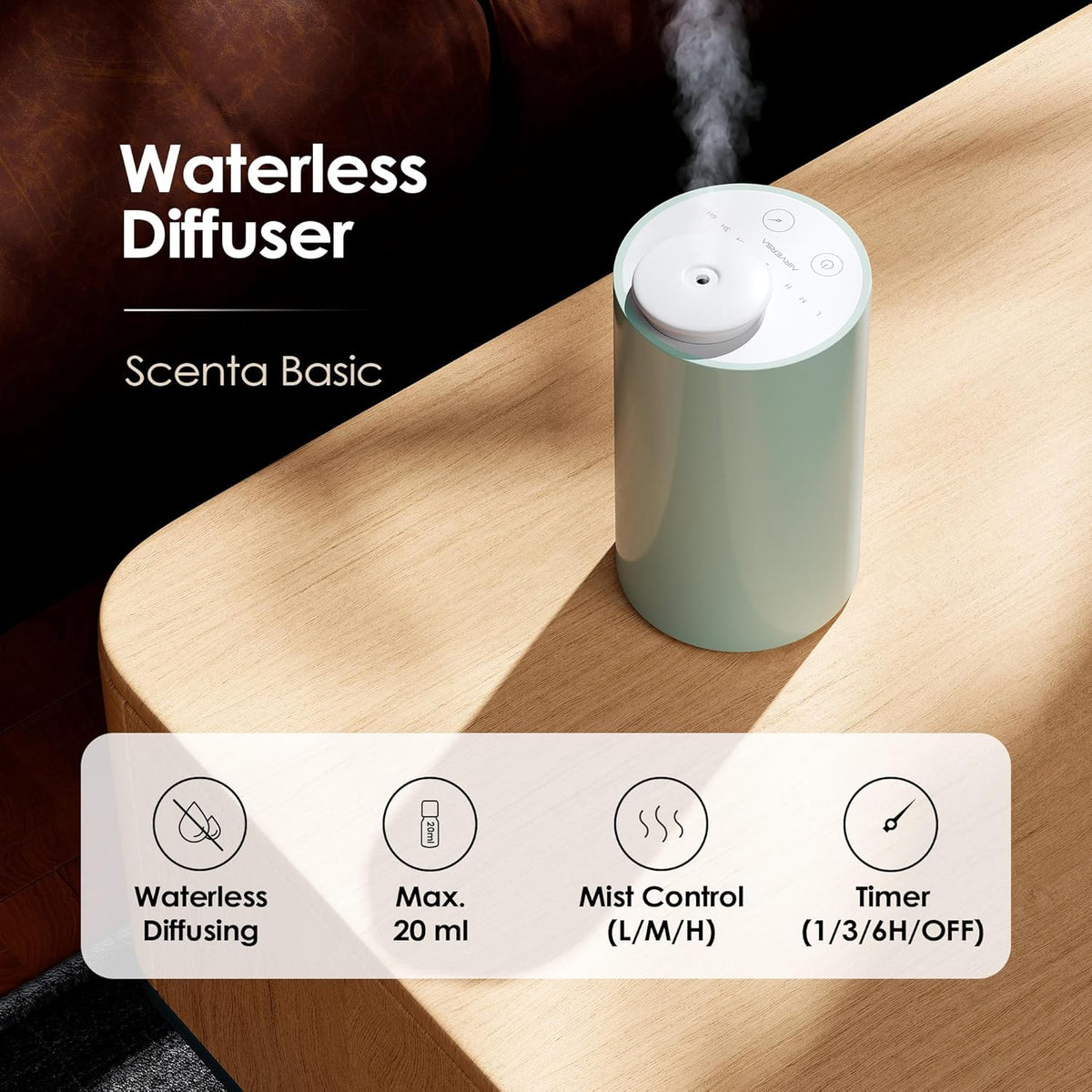 Waterless Diffuser for Essential Oil, Battery Operated Nebulizer, 0.7 Fl.Oz./ 20mL Capacity, Mini