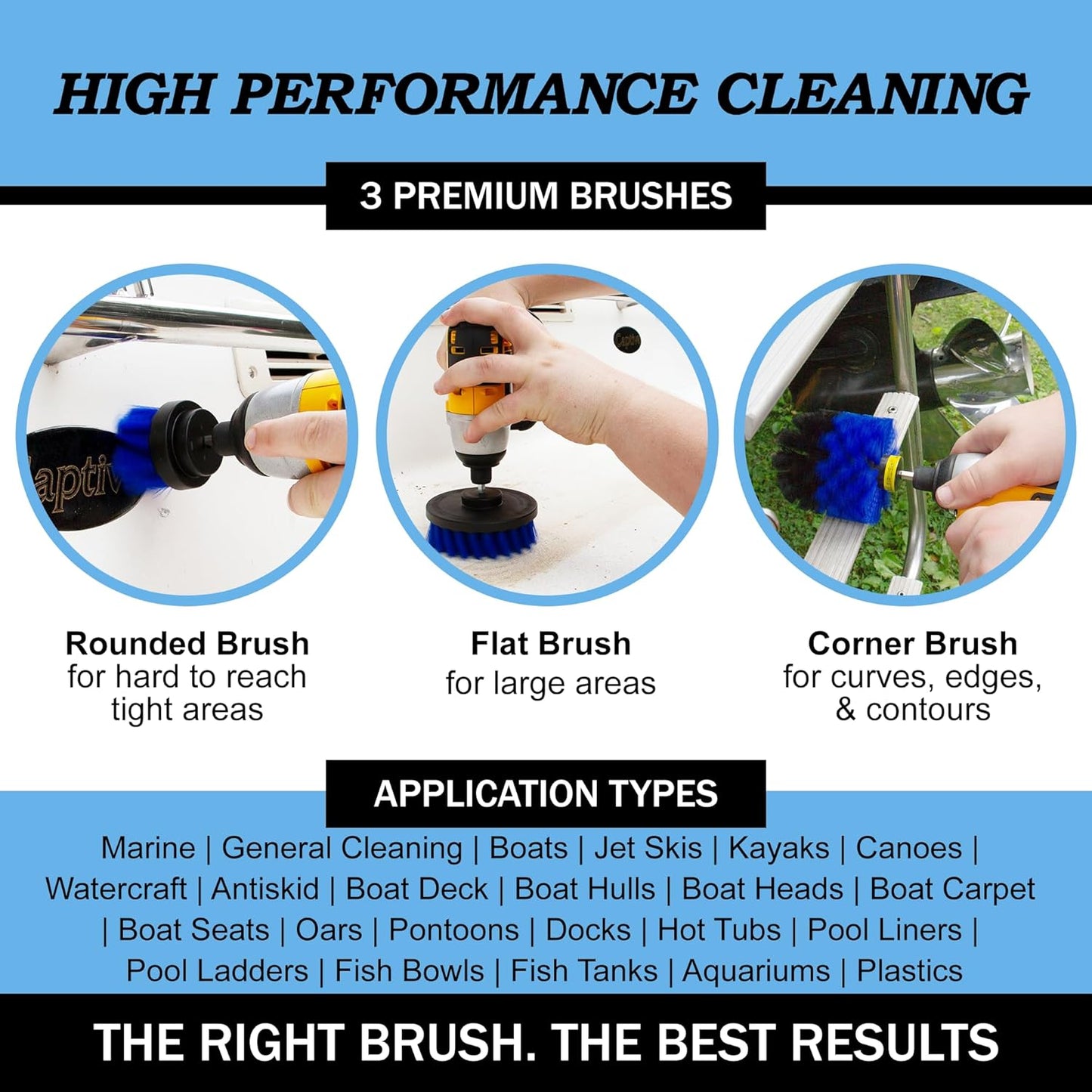 Drillbrush Boat Accessories – Kayak Cleaning Kit – Boat Cleaning Brush Kit – Marine Scrub Brush