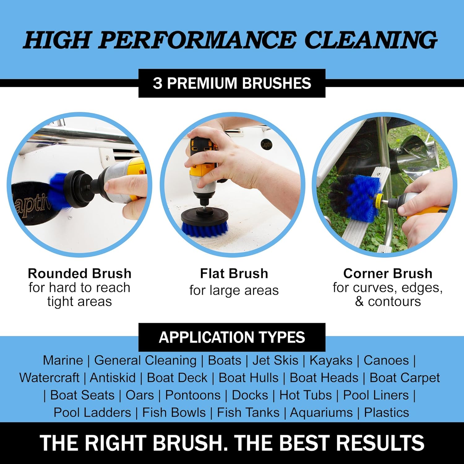 Drillbrush Boat Accessories – Kayak Cleaning Kit – Boat Cleaning Brush Kit – Marine Scrub Brush
