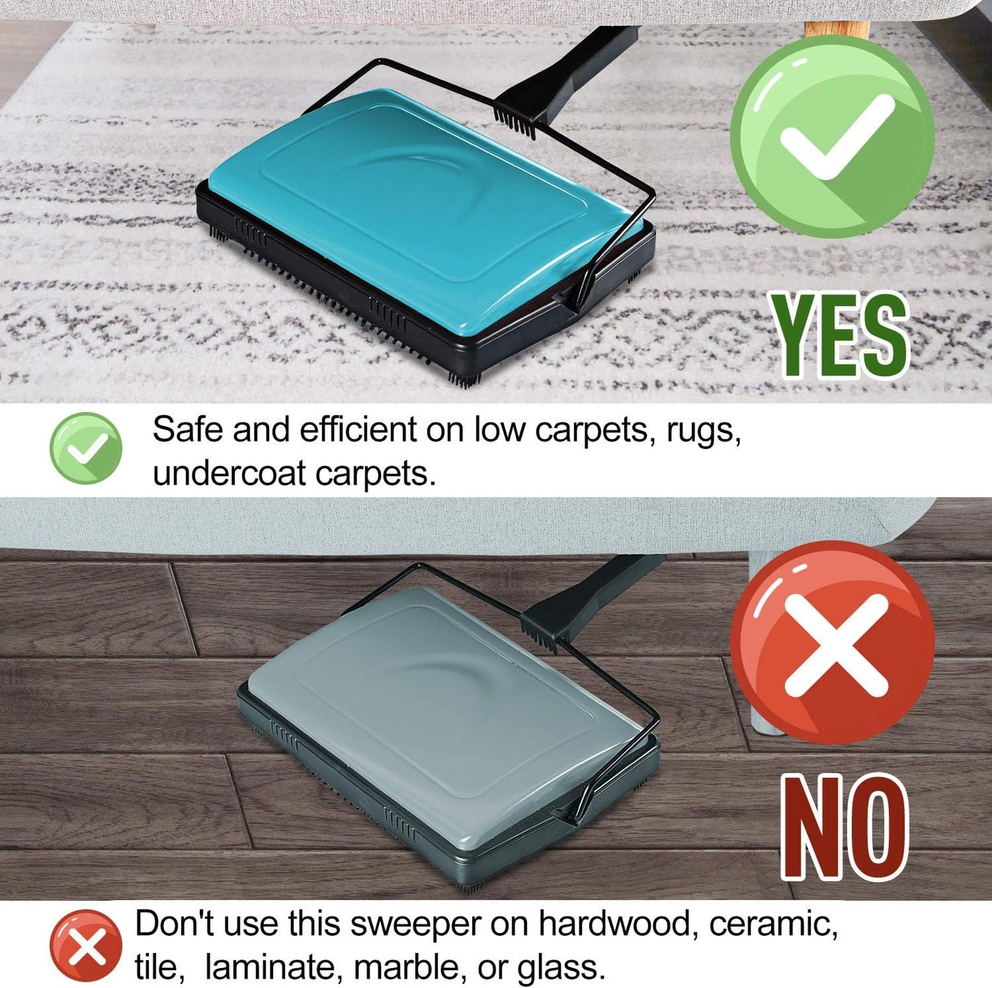 Yocada Carpet Sweeper Cleaner for Home Office Low&Undercoat Carpets Rugs Pet Hair Dust Scraps Paper