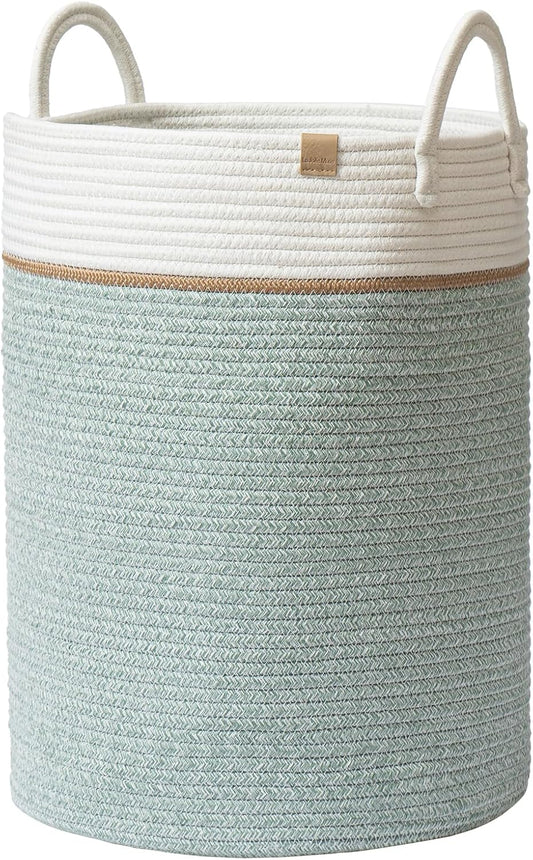 LA JOLIE MUSE Woven Basket Rope Storage Baskets - Tall Cotton Basket, Laundry Basket for Blanket