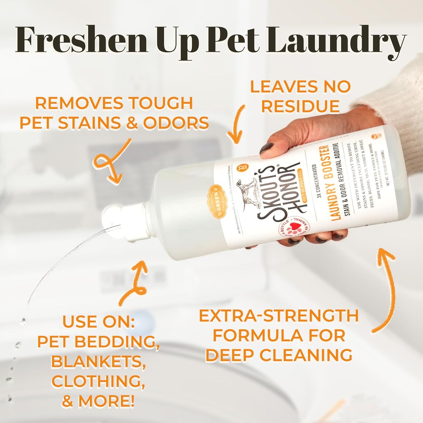Skout's Honor Laundry Booster Stain & Odor Removal Additive - Plant-Powered Formula for Pet