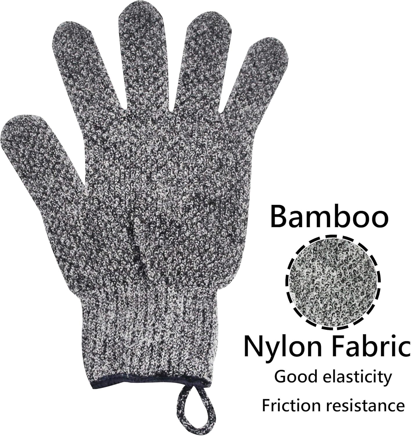 Exfoliating Gloves with Hanging Loop - 1 Pair Bamboo Charcoal Bath/Shower Gloves, Bath Gloves for