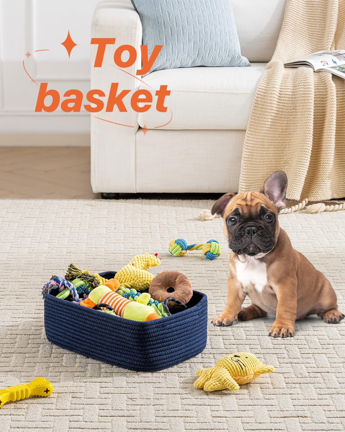 Small Woven Basket, 13.5 x 9.5 x 5 Inches, Storage Basket for Organizing, Cute Small Rope Shelf