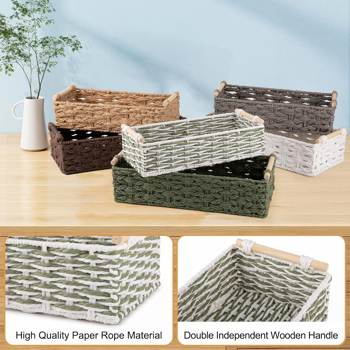 OIAHOMY Toilet Paper Baskets Handmade Paper Rope Decorative Wicker Storage Tank Shelf Cabinet
