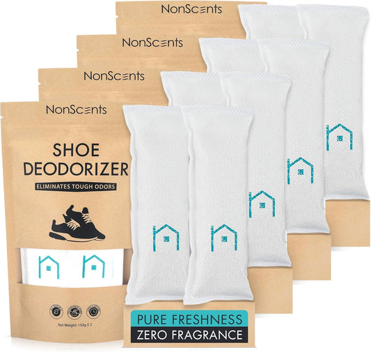 NonScents Shoe Deodorizer 4-Pack (8 Count) - Odor Eliminator, Air Freshener, Smell Absorber, Scent